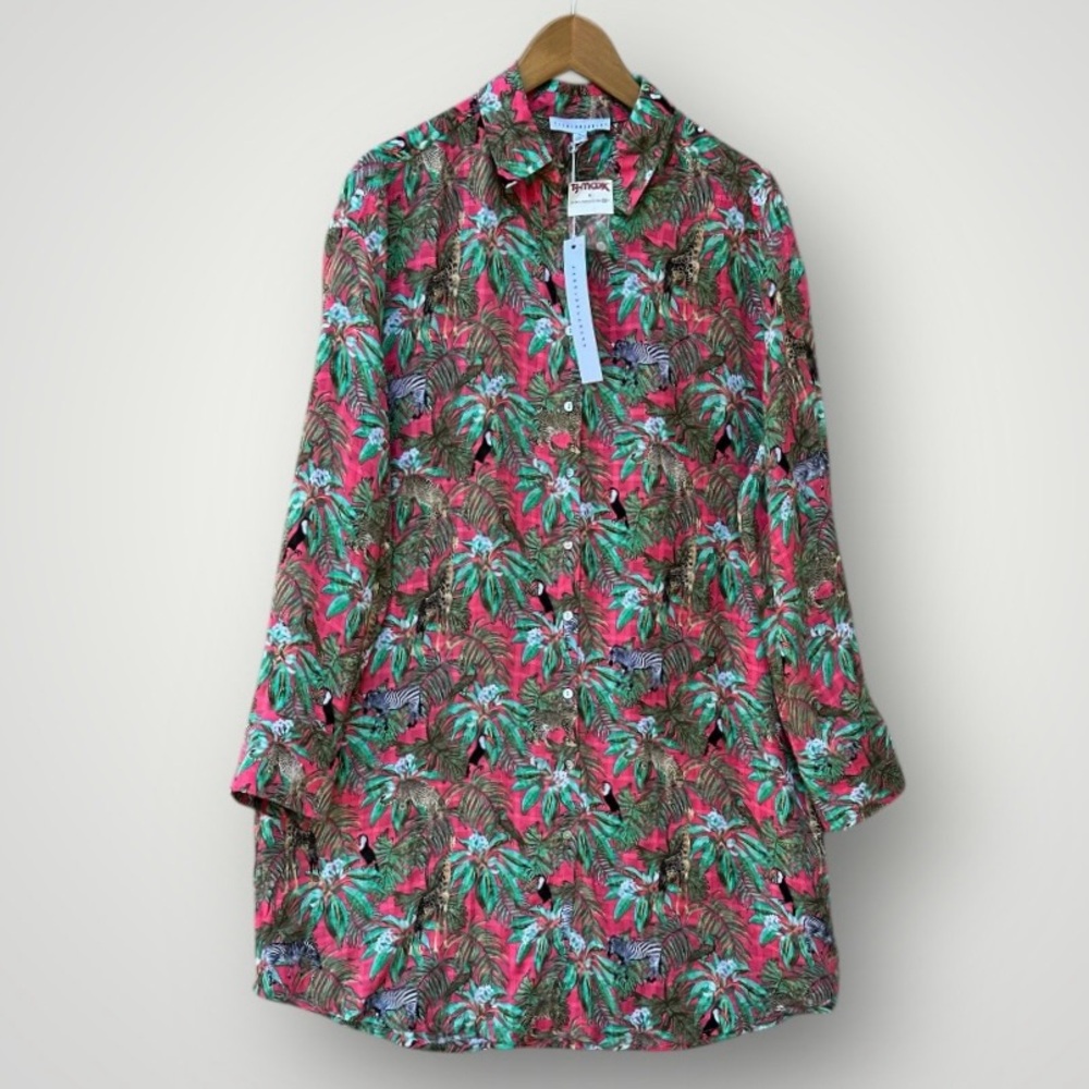 Jane and Delancey Tropical Print Tunic in Pink and Green